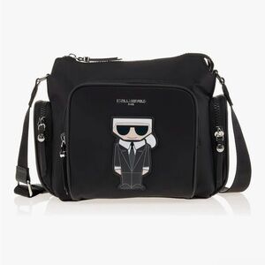 Karl Lagerfeld Black Crossbody with Character Patch Accent